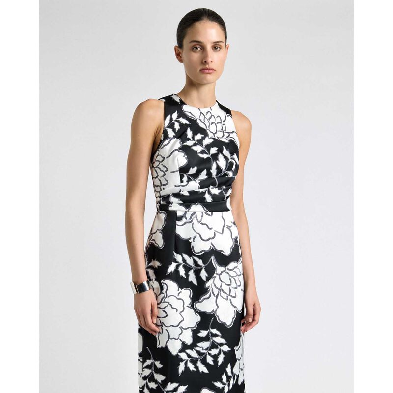 Cue Graphic Floral Satin Tucked Midi Dress image number 3